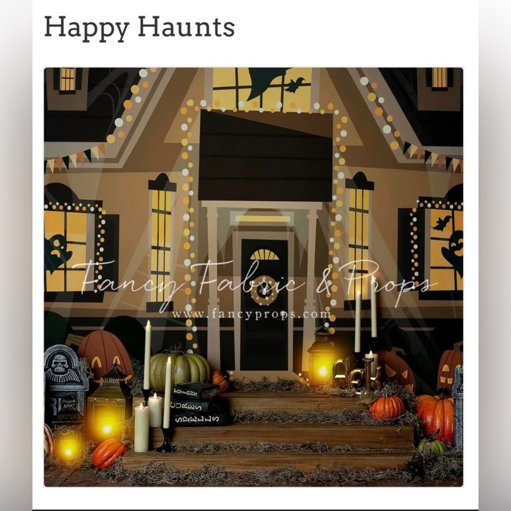 Fancy Fabric & Props Happy Haunts Halloween Backdrop 7.5x6 PhotographyBackdrop